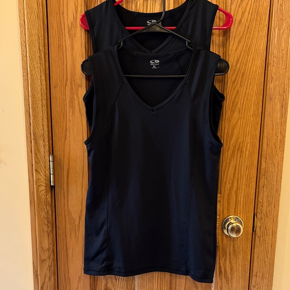2 Champion Women's Black V-Neck Athletic Tank Tops